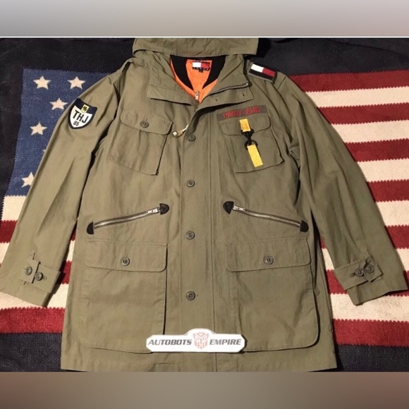 NWOT Vintage 90s Tommy Hilfiger Jeans Military Trench Jacket L Stadium Sportsman - Picture 2 of 12